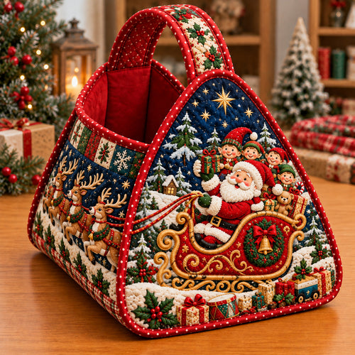 Santa Claus Lantern Christmas Quilted Basket GFTONPT2034