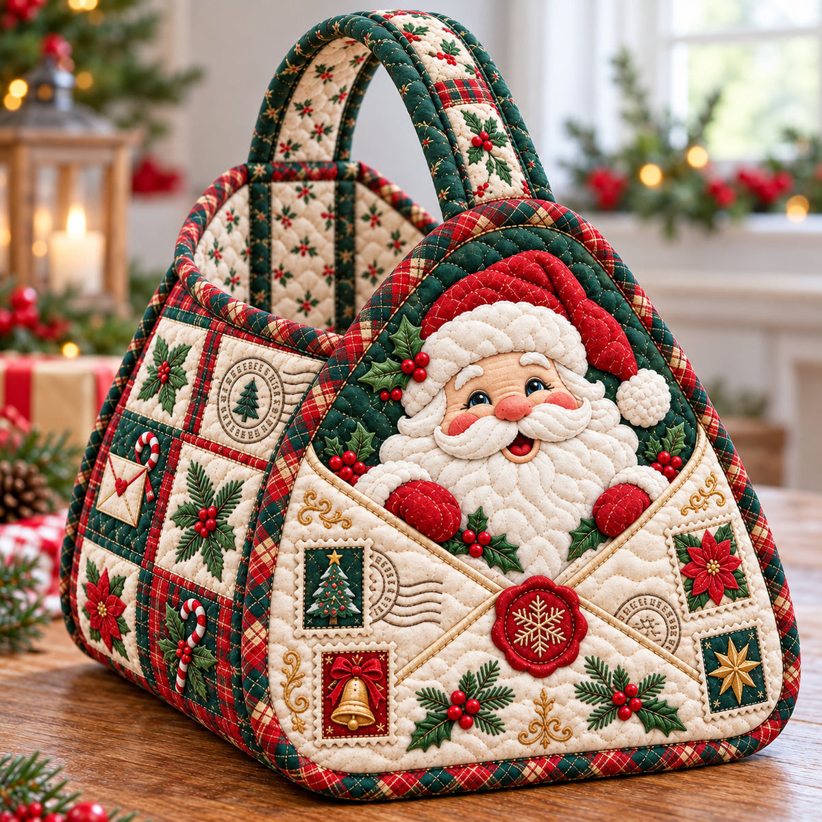 Santa Claus Stockings Christmas Quilted Basket GFTONPT2036
