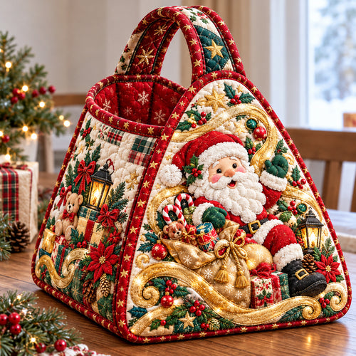 Santa Claus Sleighbells Christmas Quilted Basket GFTONPT2038