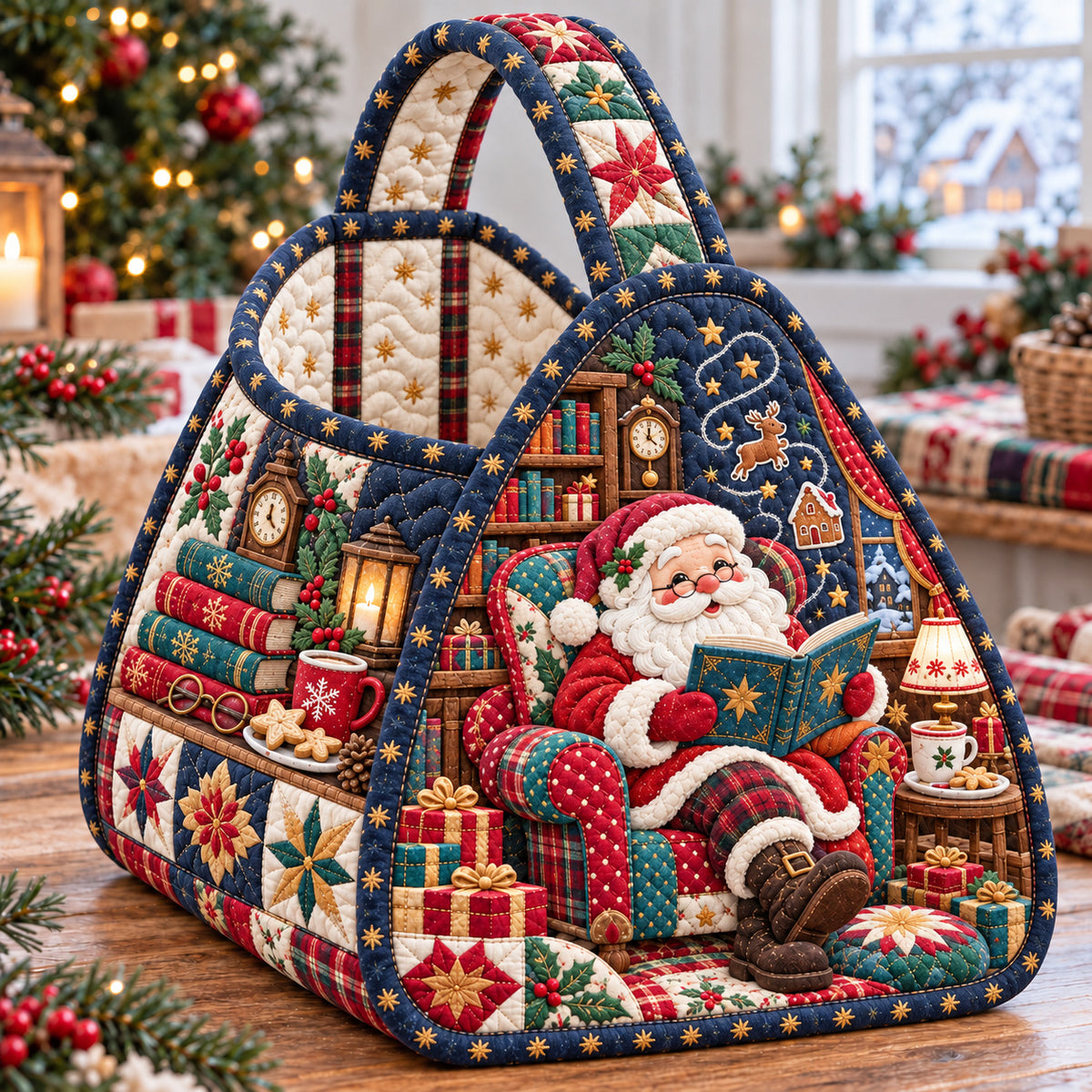 Santa Claus Snowglobe Christmas Quilted Basket GFTONPT2039