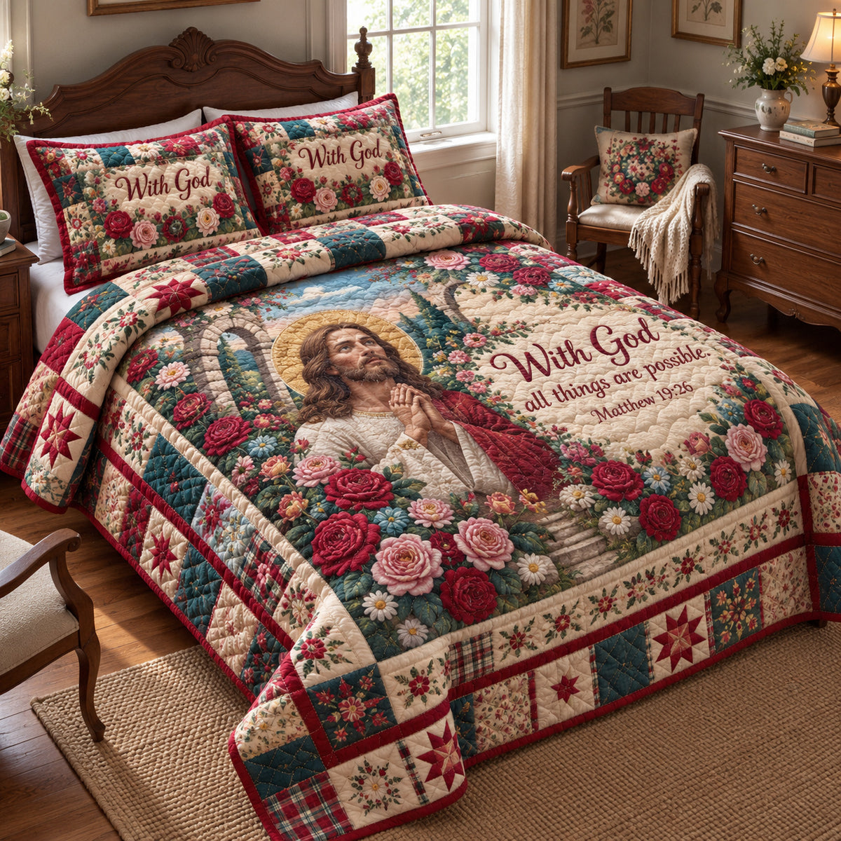 God Promise 3-Piece Quilted Bedding Set GFTONPT2044
