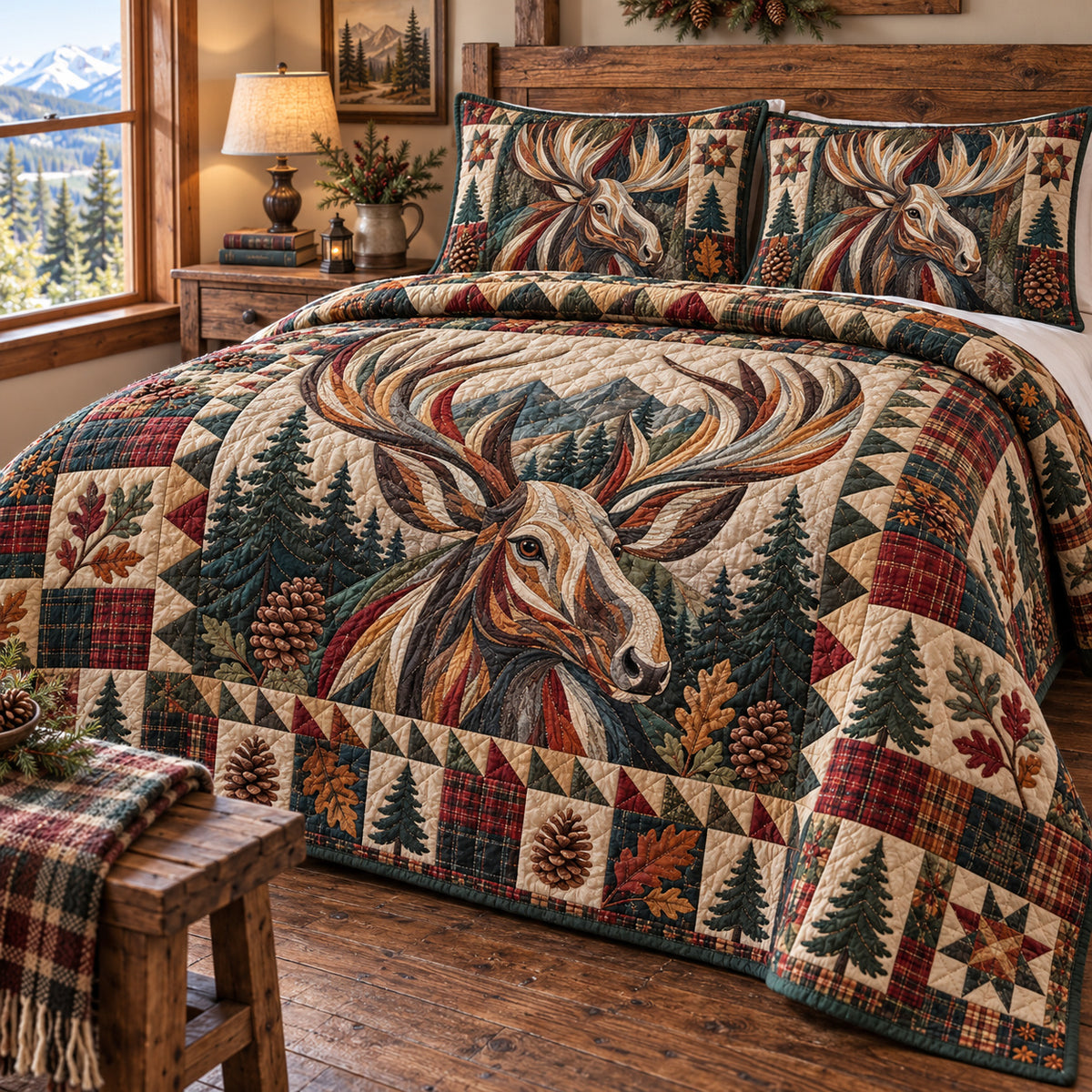 Deer Forest 3-Piece Quilted Bedding Set GFTONPT2046