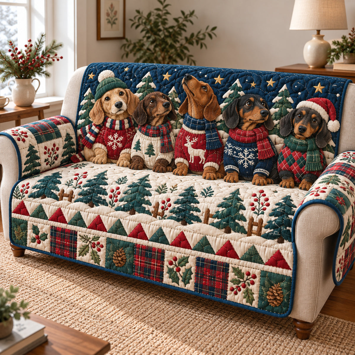 Dachshund Happiness Quilted Sofa Cover GFTONPT2063