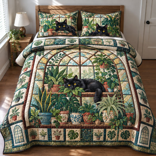 Black Cat 3-Piece Quilted Bedding Set GFTONPT2070