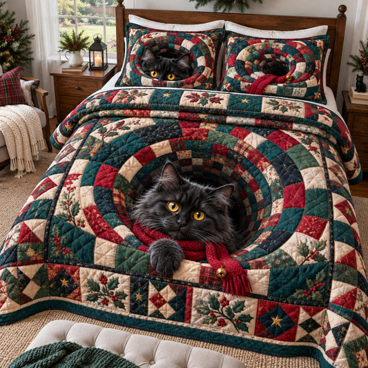 Cat Tunnel 3-Piece Quilted Bedding Set GFTONPT2071