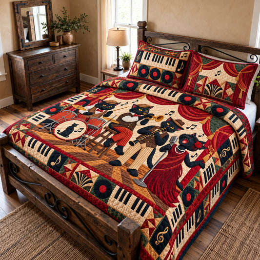 Jazz Black Cats 3-Piece Quilted Bedding Set GFTONPT2075