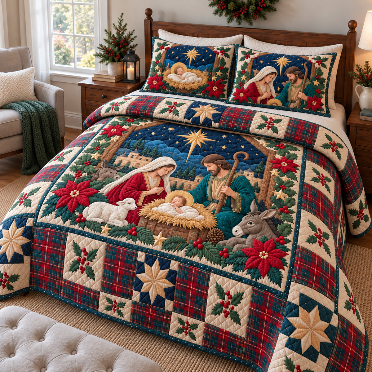 Nativity Star 3-Piece Quilted Bedding Set GFTONPT2079