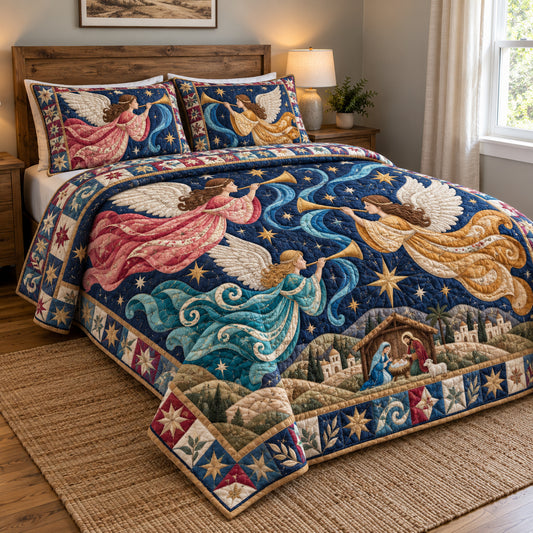 Nativity Three Angels 3-Piece Quilted Bedding Set GFTONPT2080