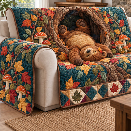 Bear Woodland Hideaway Quilted Sofa Cover GFTONPT2083