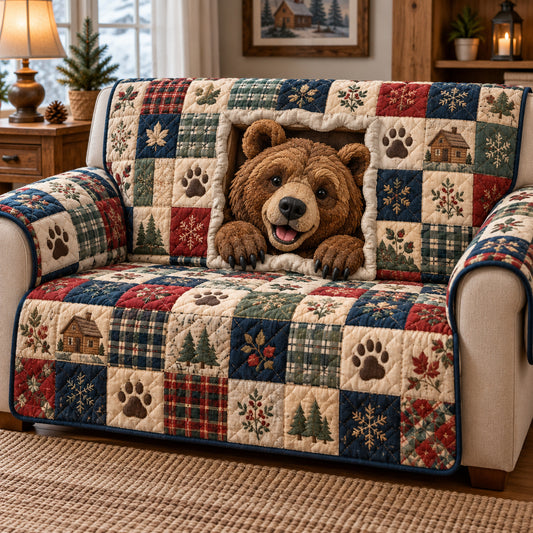 Bear Winter Cabin Quilted Sofa Cover GFTONPT2084