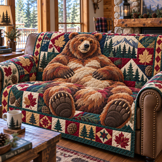 Bear Forest Quilted Sofa Cover GFTONPT2086