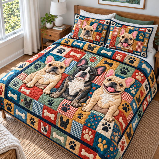 Frenchie Trio 3-Piece Quilted Bedding Set GFTONPT2101