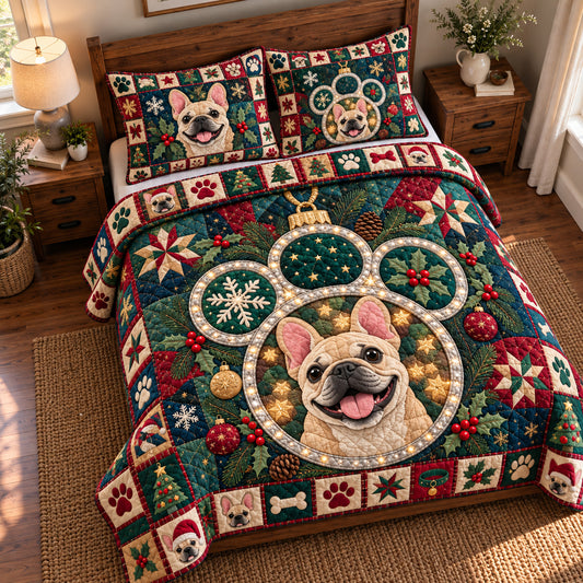 Frenchie Christmas 3-Piece Quilted Bedding Set GFTONPT2102