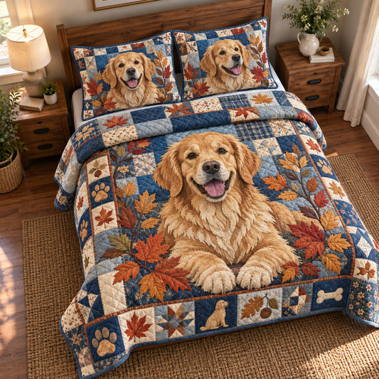 Golden Retriever Harvesting 3-Piece Quilted Bedding Set GFTONPT2106