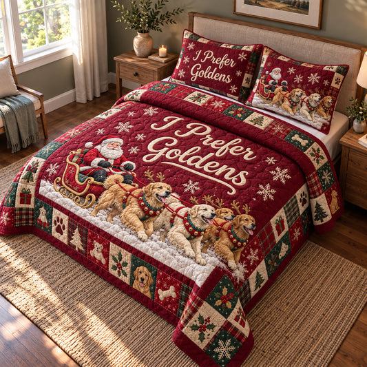 Golden Retriever Santa 3-Piece Quilted Bedding Set GFTONPT2107