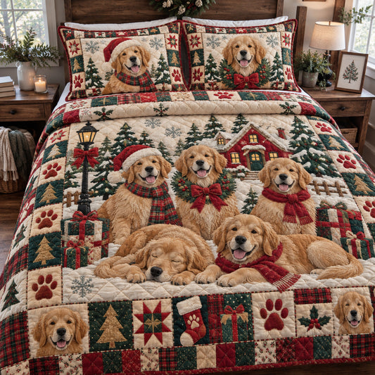 Golden Retriever Christmas 3-Piece Quilted Bedding Set GFTONPT2108