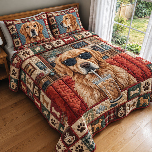 Golden Retriever Playful 3-Piece Quilted Bedding Set GFTONPT2110