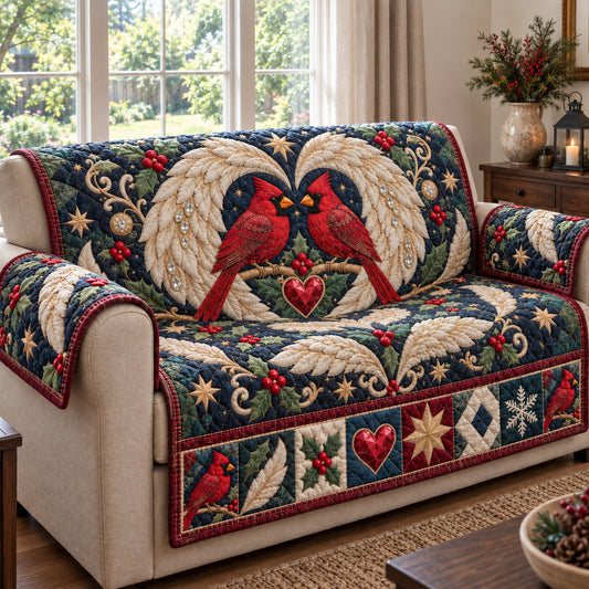 Red Cardinal Snowflakes Quilted Sofa Cover GFTONPT2112