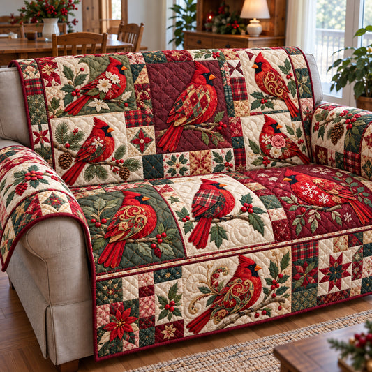 Red Cardinal Harmony Quilted Sofa Cover GFTONPT2114