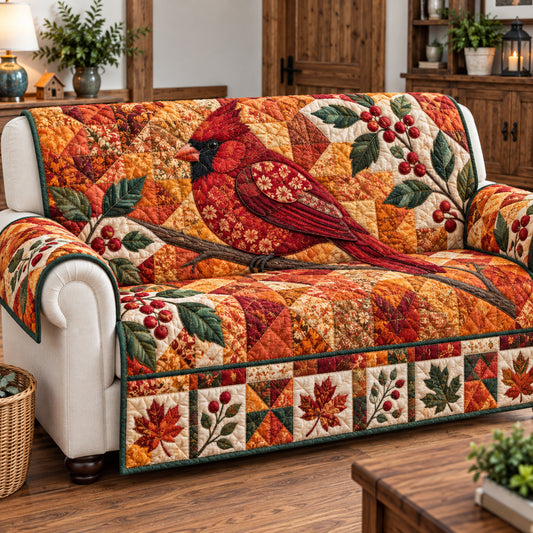 Red Cardinal Noel Quilted Sofa Cover GFTONPT2115