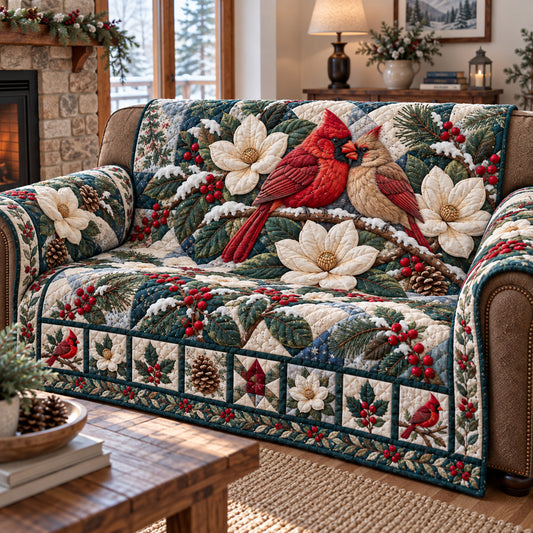 Red Cardinal Heaven Quilted Sofa Cover GFTONPT2116