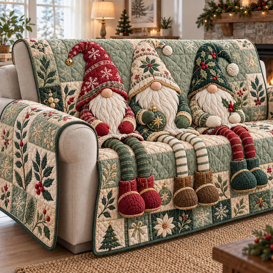 Christmas Gnomes Cheering Quilted Sofa Cover GFTONPT2119