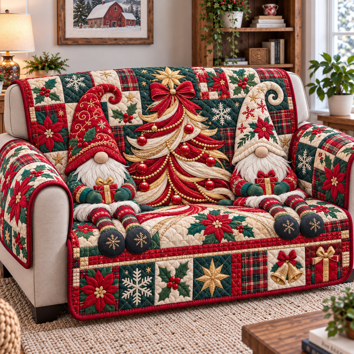 Christmas Gnomes Enchantment Quilted Sofa Cover GFTONPT2120