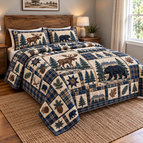 Rustic Woodland Tranquility 3-Piece Quilted Bedding Set GFTONPT2135