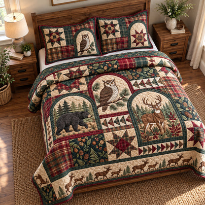 Rustic Woodland Wildflowers 3-Piece Quilted Bedding Set GFTONPT2136