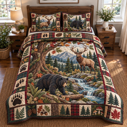 Rustic Woodland Creekside 3-Piece Quilted Bedding Set GFTONPT2137