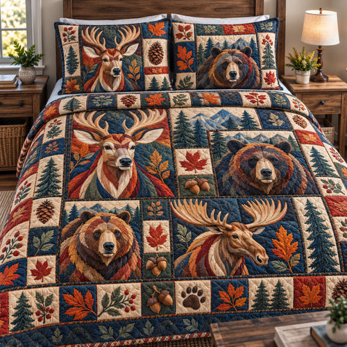 Rustic Woodland Autumn 3-Piece Quilted Bedding Set GFTONPT2139