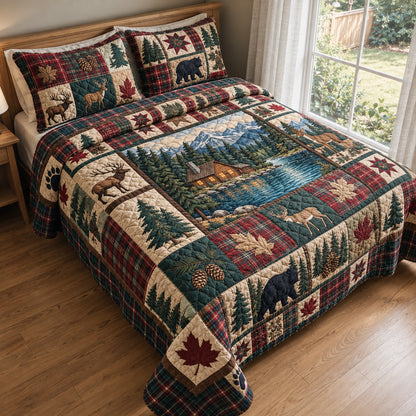 Rustic Woodland Storybook 3-Piece Quilted Bedding Set GFTONPT2140