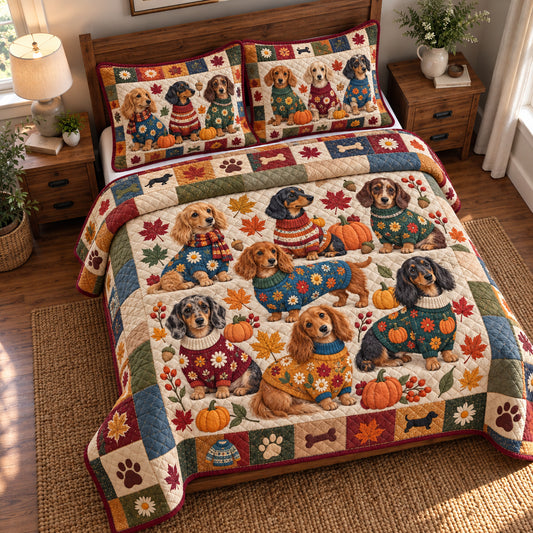 Autumn Dachshund 3-Piece Quilted Bedding Set GFTONPT2141