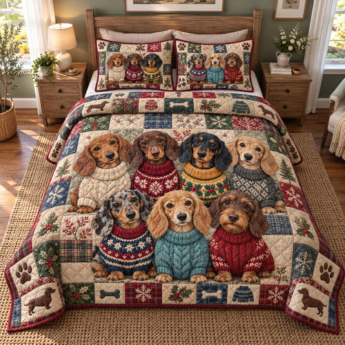 Winter Dachshund 3-Piece Quilted Bedding Set GFTONPT2142