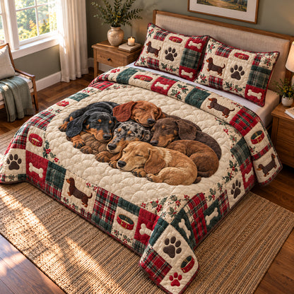 Dachshund Sleeping 3-Piece Quilted Bedding Set GFTONPT2143