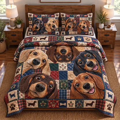 Dachshund Patchwork 3-Piece Quilted Bedding Set GFTONPT2144