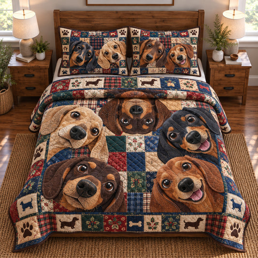 Dachshund Patchwork 3-Piece Quilted Bedding Set GFTONPT2144