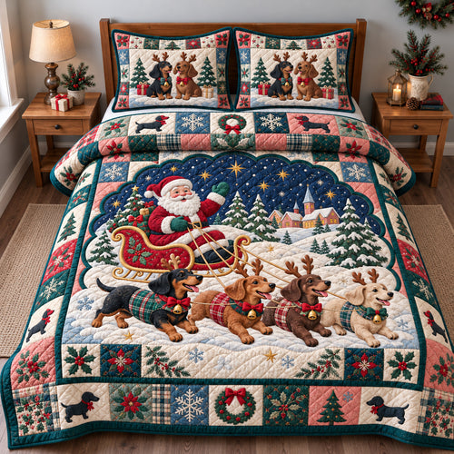 Dachshund Santa 3-Piece Quilted Bedding Set GFTONPT2146