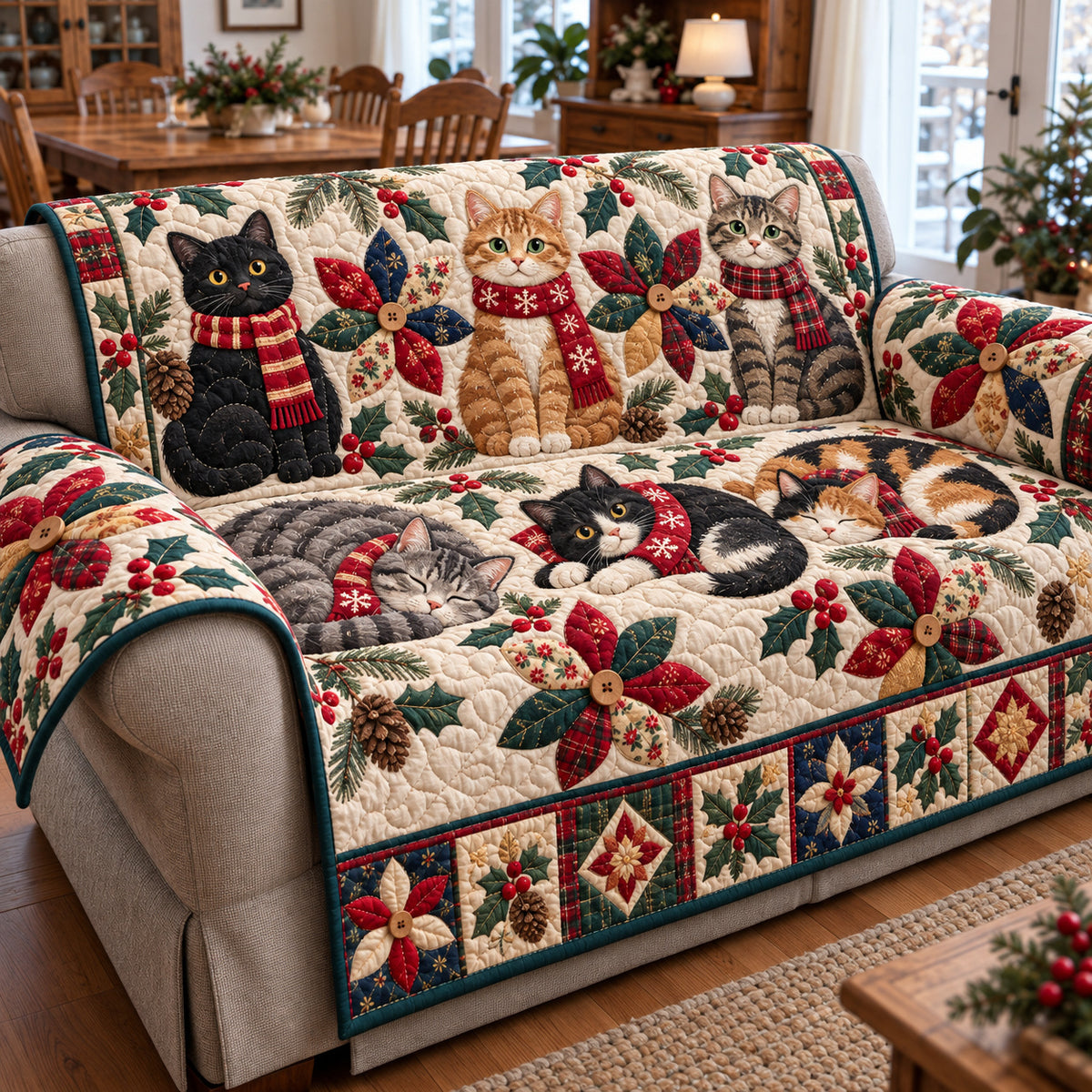 Christmas Cat Quilted Sofa Cover GFTONPT2147