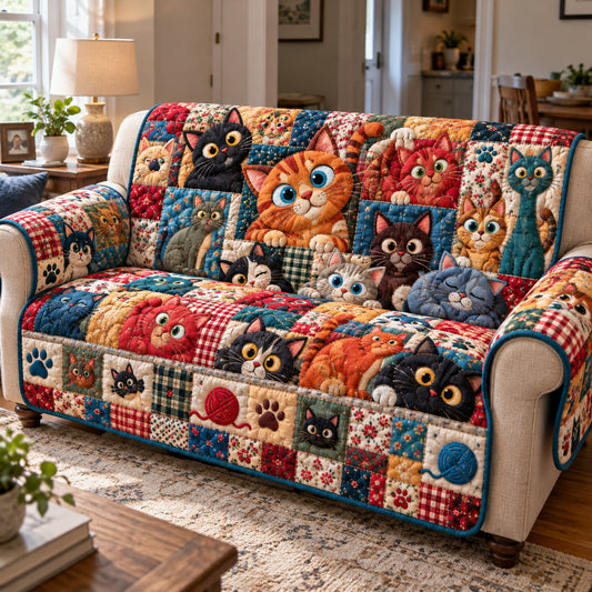 Cat Patchwork Quilted Sofa Cover GFTONPT2150