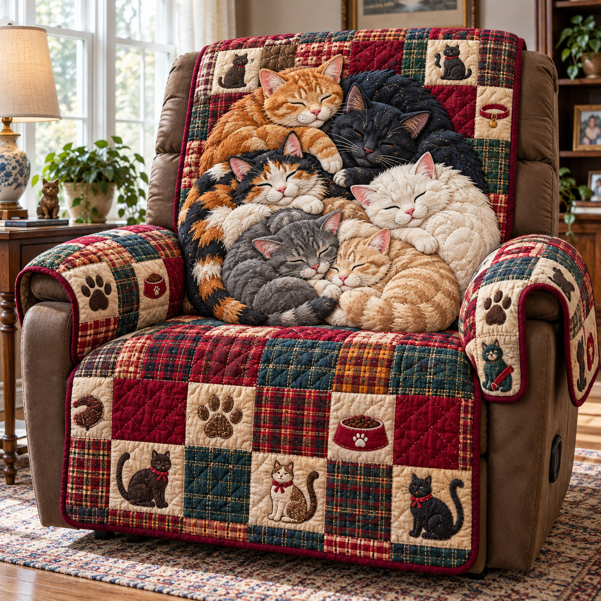 Cat Sleeping Quilted Sofa Cover GFTONPT2151