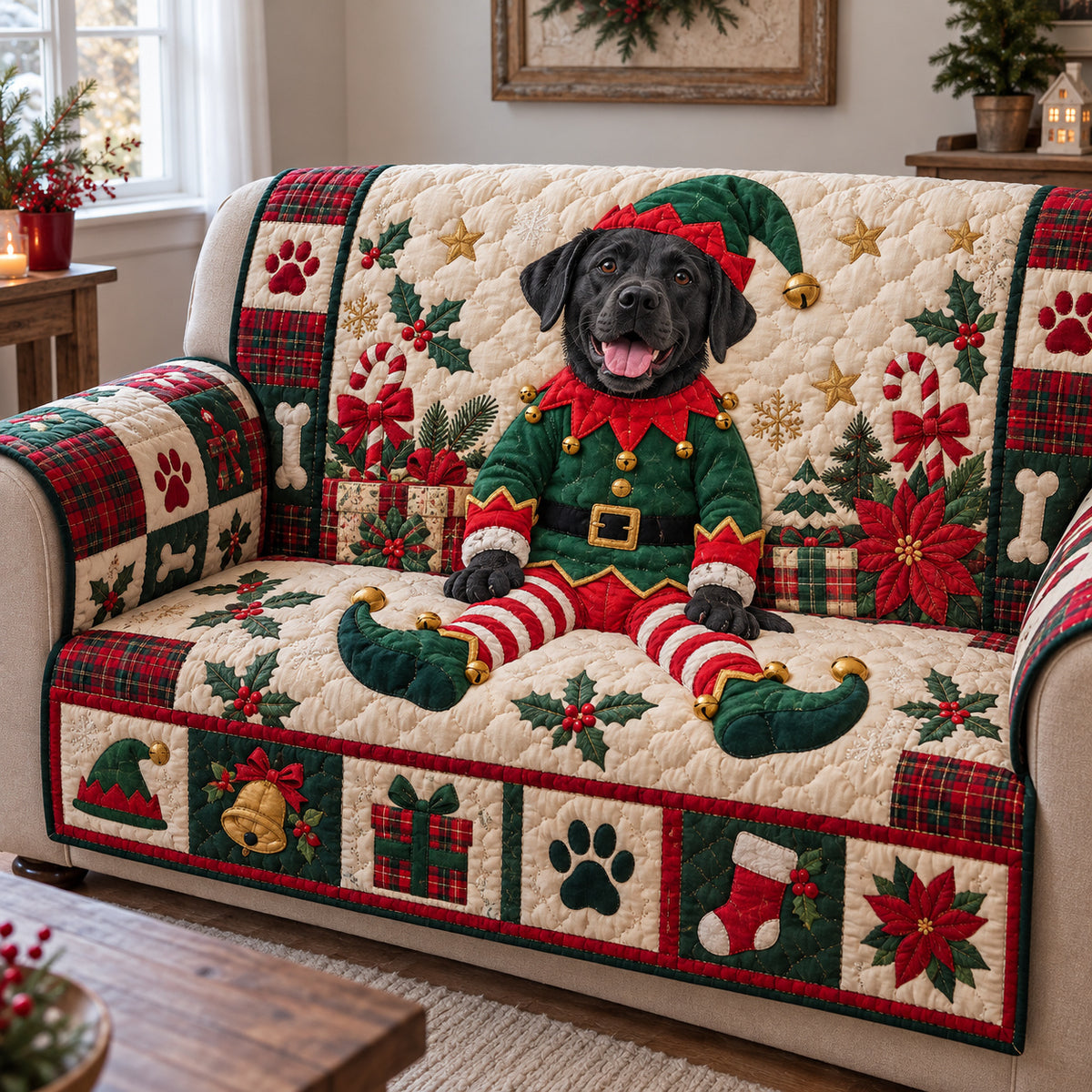 Labrador Retriever Elf Quilted Sofa Cover GFTONPT2153