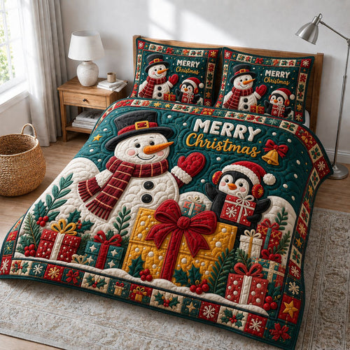 Snowman Cheer Holiday 3-Piece Quilted Bedding Set GFTONPT217