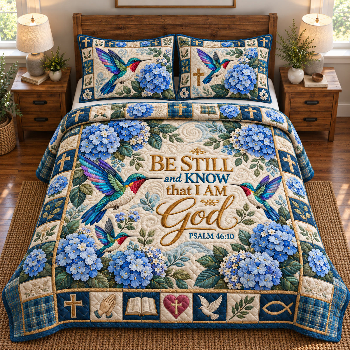 Hummingbird Psalm Blessings 3-Piece Quilted Bedding Set GFTONPT2170