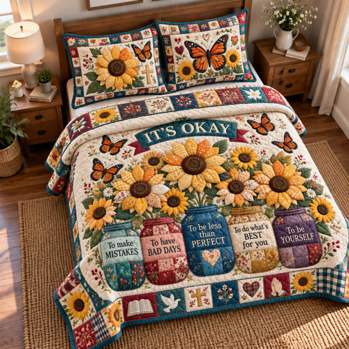 Sunflower Butterfly Grace 3-Piece Quilted Bedding Set GFTONPT2171