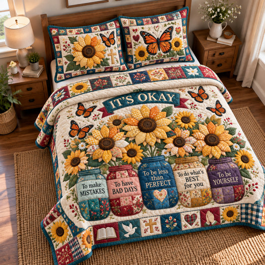 Sunflower Butterfly Grace 3-Piece Quilted Bedding Set GFTONPT2171
