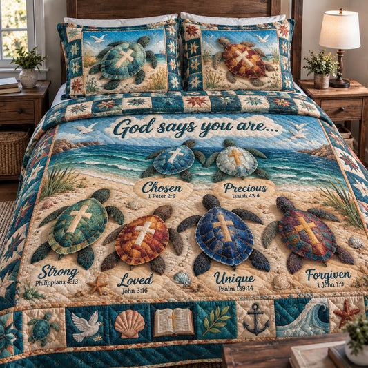 Coastal Turtle Faith 3-Piece Quilted Bedding Set GFTONPT2172