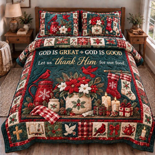 Christmas Quilted Joy 3-Piece Quilted Bedding Set GFTONPT2174