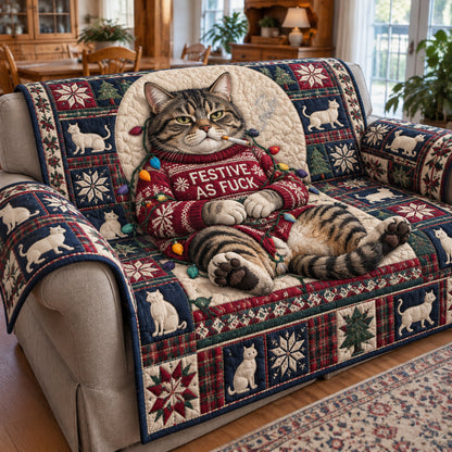 Grumpy Christmas Cat Quilted Sofa Cover GFTONPT2177