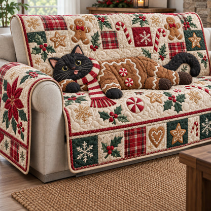 Christmas Cat Snuggles Quilted Sofa Cover GFTONPT2178